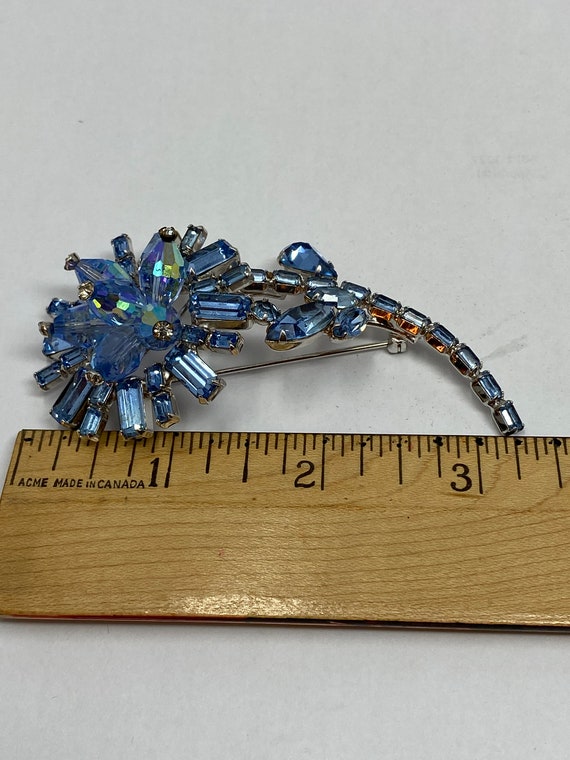 Rare Signed Keyes Blue Flowered Brooch. - image 3