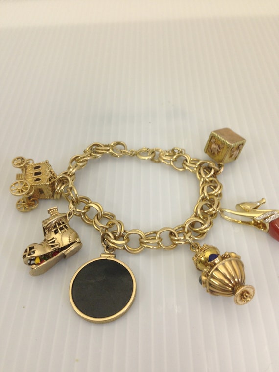 Antique Vintage Estate 14Kt Charm Bracelet with 6… - image 9