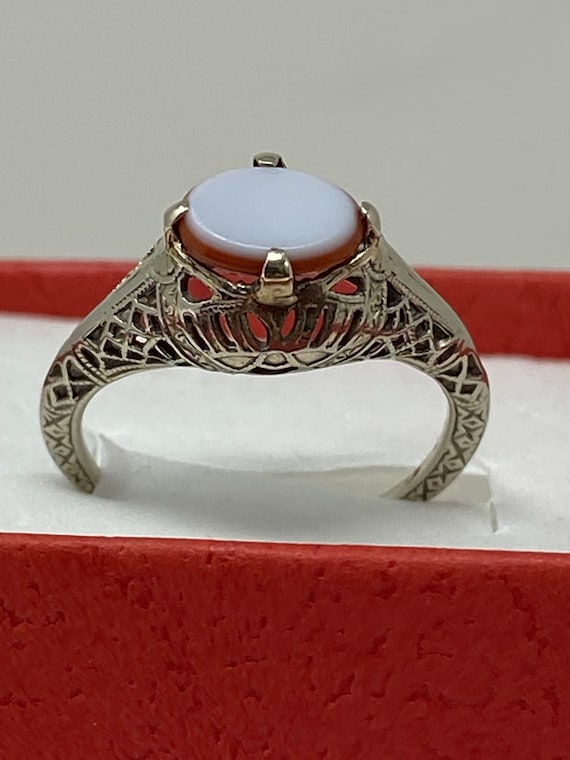 Art Deco 18Kt White Gold Carnelian Ring.