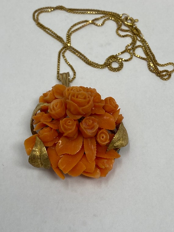 Antique Custom Made Leaf & Carved Coral 14Kt Rose 