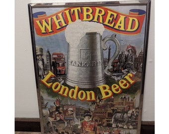 Vintage Whitbread London Beer Framed Print 24" x 18" Under Glass Stein