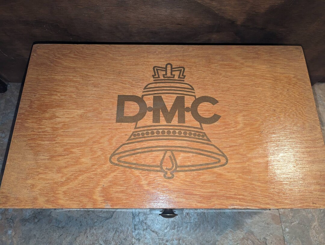 Vintage DMC Floss Wood Box 3 Drawer MCM Mid Century 17 X 10 X 8