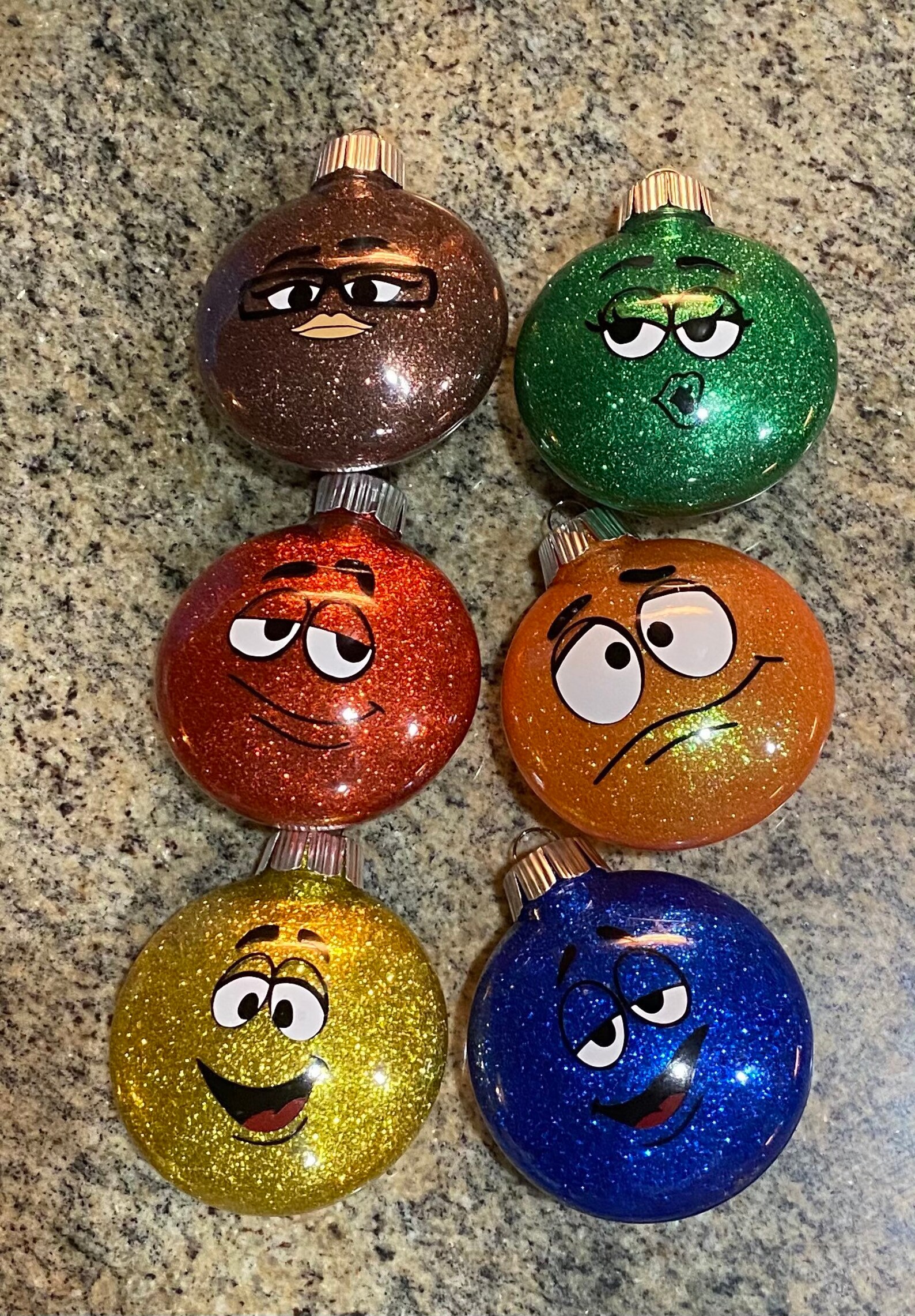 M&M Christmas Ornaments Personalized Glitter Ornaments Etsy