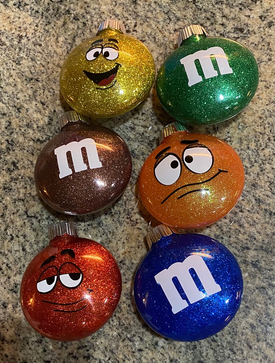 M&M Christmas Ornaments Personalized Glitter Ornaments Christmas Gift Ornament Set Etsy