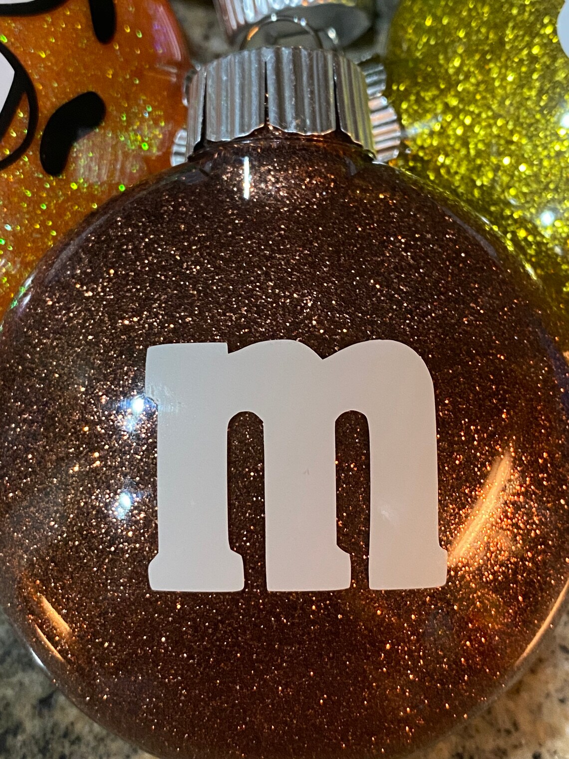 M&M Christmas Ornaments Personalized Glitter Ornaments Etsy
