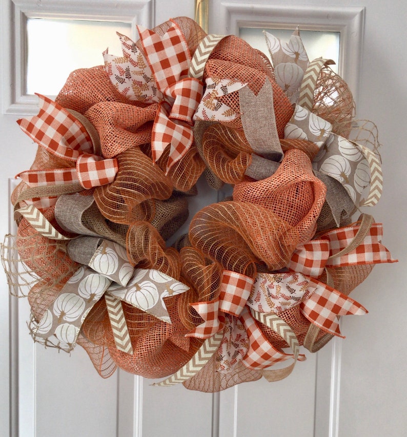 Fall Burlap Wreath Pumpkin Wreath Fall Deco Mesh Wreath Orange Fall Wreath Fall Door Decor