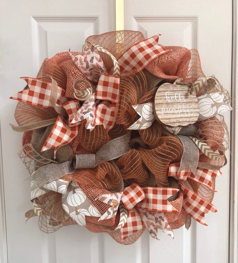 Fall Burlap Wreath Pumpkin Wreath Fall Deco Mesh Wreath Orange Fall Wreath Fall Door Decor