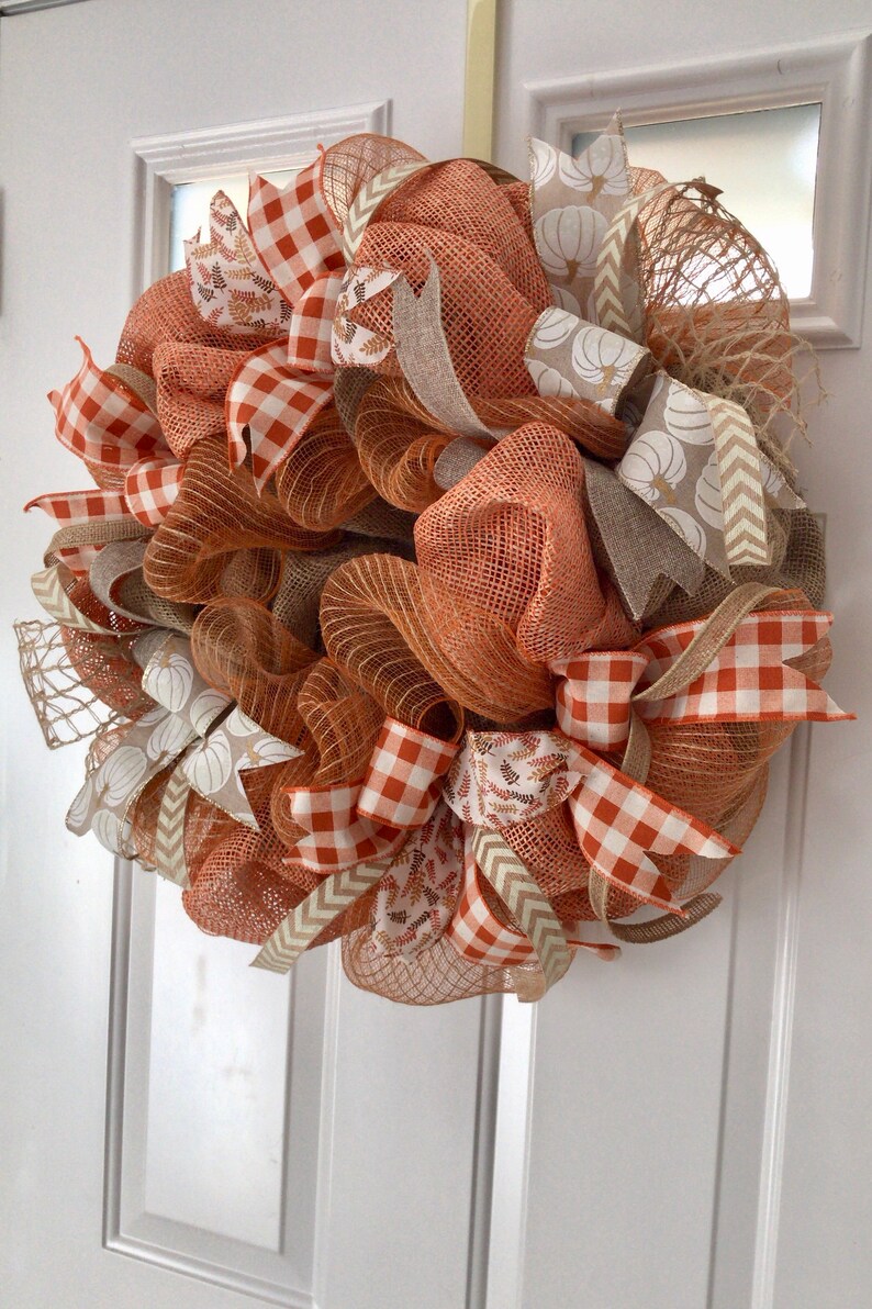 Fall Burlap Wreath Pumpkin Wreath Fall Deco Mesh Wreath Orange Fall Wreath Fall Door Decor