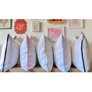 White Linen Pillow Cover with Contrast 1/2 inch Flange Detail
