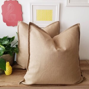 Wheat Linen Pillow Cover with 1/2 inch Self Flange Detail