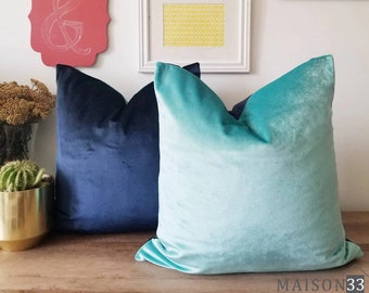 Blue Two Tone Velvet Pillow Cover