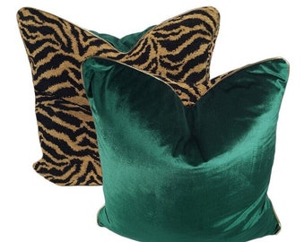 Emerald Tiger Print Velvet Pillow Cover