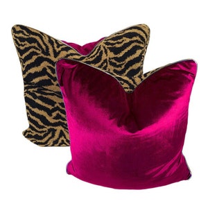 Magenta Tiger Print Velvet Pillow Cover