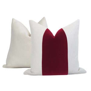 White Cotton Pillow Cover with  Rhodolite Velvet Inset