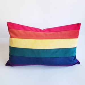 Rainbow Stripe Velvet Lumbar Pillow 12x20 inch image 4