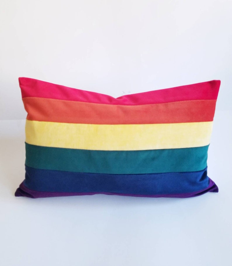 Rainbow Stripe Velvet Lumbar Pillow 12x20 inch image 4