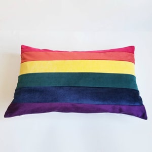 Rainbow Stripe Velvet Lumbar Pillow 12x20 inch image 5