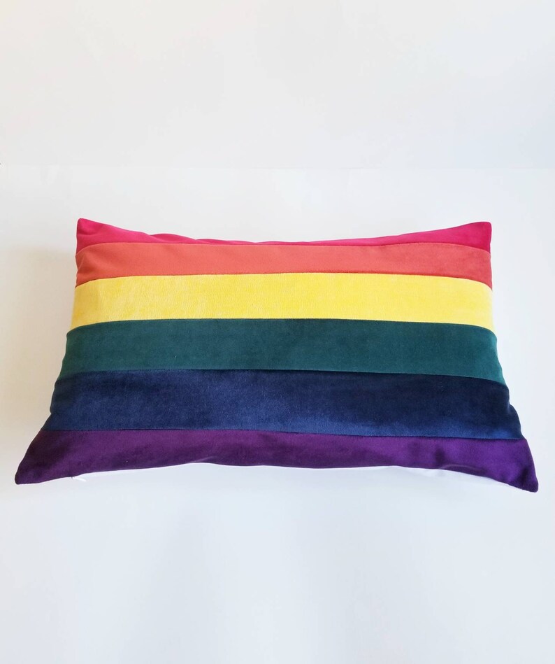 Rainbow Stripe Velvet Lumbar Pillow 12x20 inch image 5