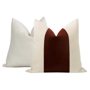 White Cotton Pillow Cover with  Ruby Velvet Inset