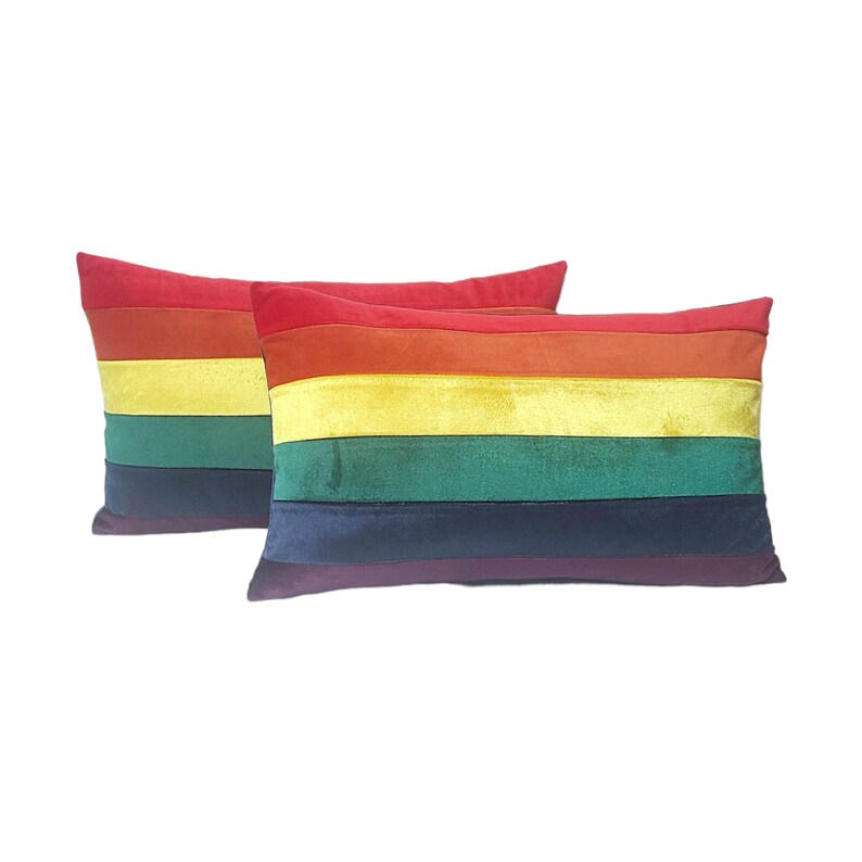 Rainbow Stripe Velvet Lumbar Pillow 12x20 inch image 1