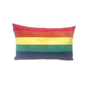 Rainbow Stripe Velvet Lumbar Pillow 12x20 inch image 3