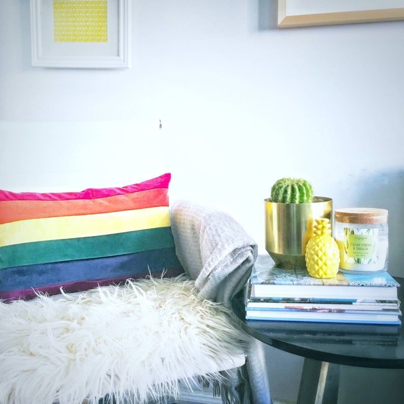 Rainbow Stripe Velvet Lumbar Pillow 12x20 inch image 6