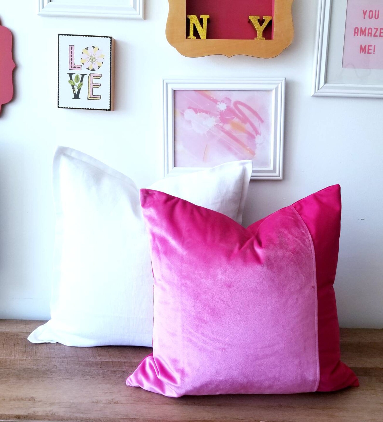 Magenta Color Block Velvet Pillow Covers Etsy