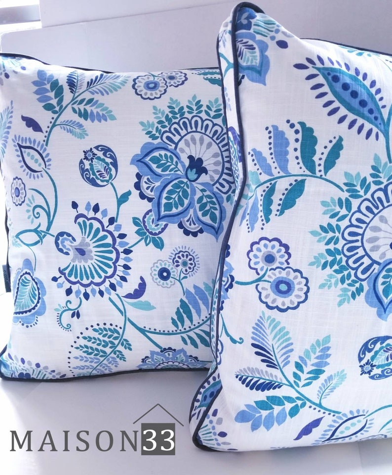 Boxed Linen Euro Sham Pillow Blue and White Euro Sham Large Etsy