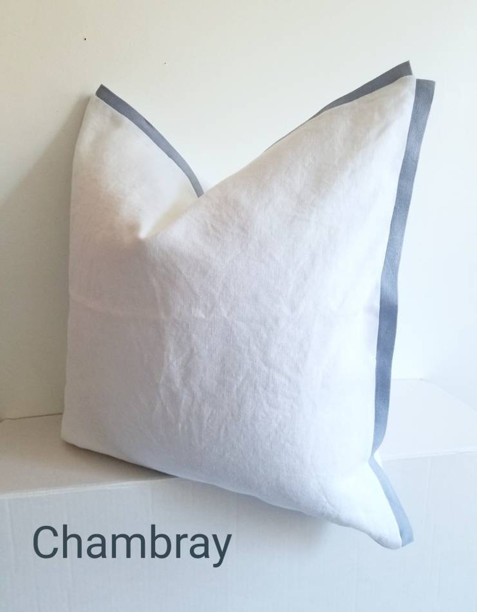 White Linen Pillow Cover with Contrast 1/2 inch Self Flange Etsy