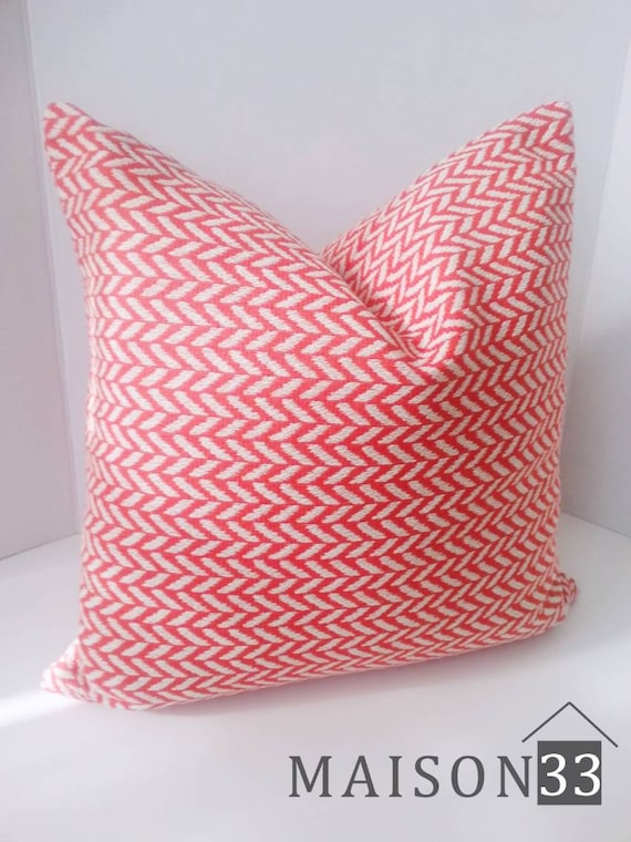 Woven Chevron. Herringbone Pillow Cover Red Chevron Pillow cover.Red and white