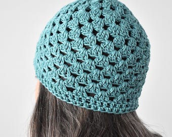 Raindrop Base Summer Beanie | Handmade Crochet Cotton Fitted Hat | Lightweight Breathable Cap | 2 Sizes and 30 Colors