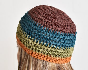 Gorro de verano Forest Colorblock / Gorro de ganchillo ajustado 100% algodón ligero / Tejido abierto y transpirable / 2 tallas