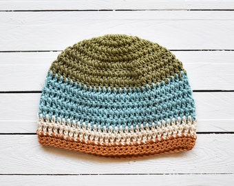Mangrove Colorblock Summer Beanie | Fitted Crochet Hat | 100% Cotton Lightweight Open Breathable Weave | 2 Sizes | 21-25&quot; Head Circumference