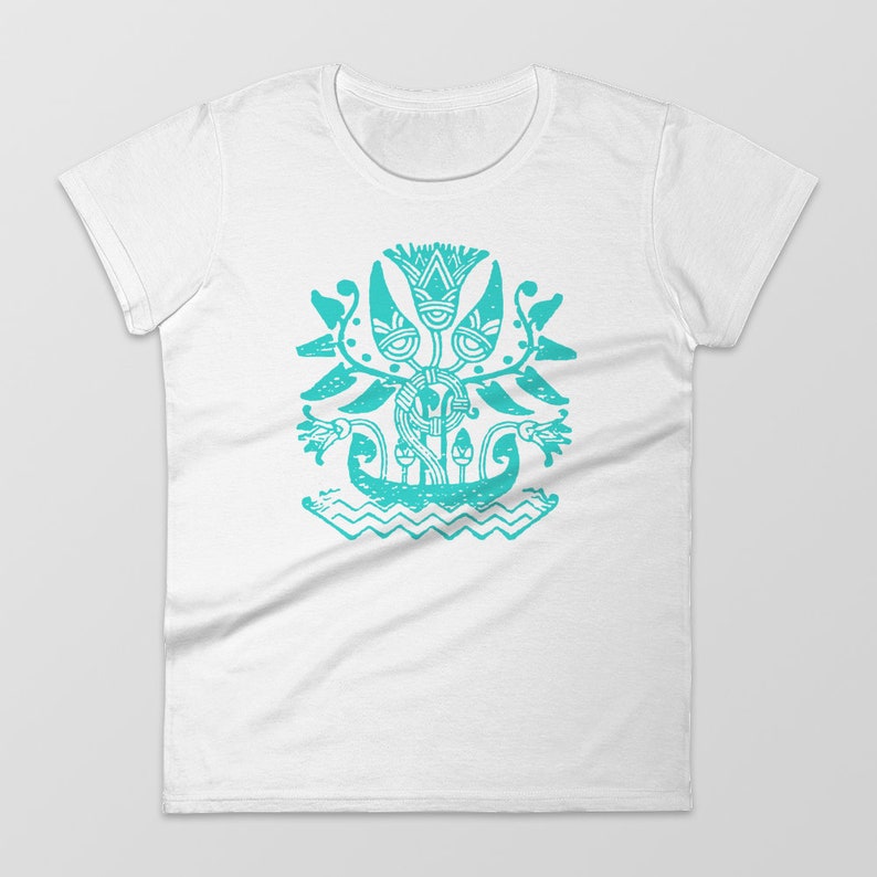 Flower Tribal Design Goddess Bloom Tee Women/'s Size Large 100/% White Cotton Semi-Fitted Tee Hieroglyphic Graphic