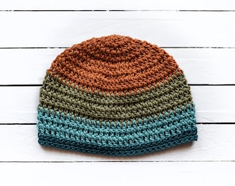 Sedona Colorblock Summer Beanie | Fitted Crochet Hat | 100% Cotton Lightweight Open Breathable Weave | 2 Sizes | 21-25" Head Circumference