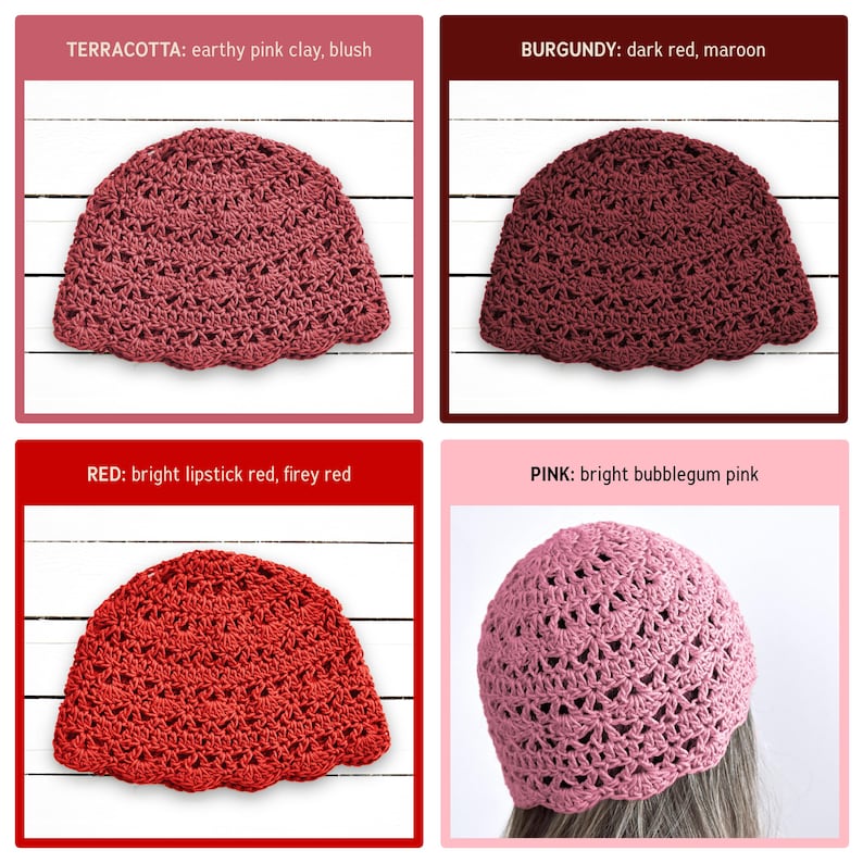 Gorro de verano de encaje / Gorro de ganchillo ajustado con borde festoneado / Gorro de algodón ligero y transpirable imagen 11
