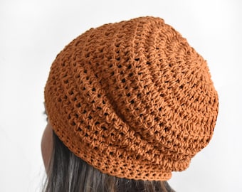 Solid Color Slouchy Summer Beanie | 100% Cotton Crochet Hat with Relaxed Fit and Lightweight Breathable Weave