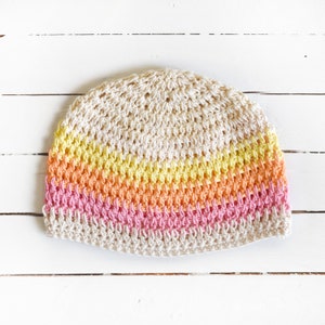 Tropic Colorblock Summer Beanie | Fitted Crochet Hat | 100% Cotton Lightweight Open Breathable Weave | 2 Sizes | 21-25" Head Circumference