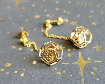 Geometric Spinning Dangle Earrings (D12 Inspired), Pair (Brass)