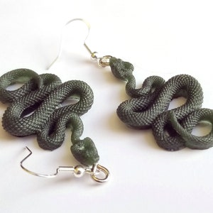 Snake Dangle Earrings - Dark Green