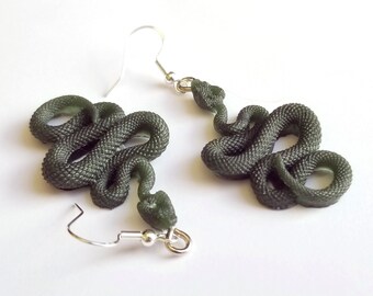 Snake Dangle Earrings - Dark Green