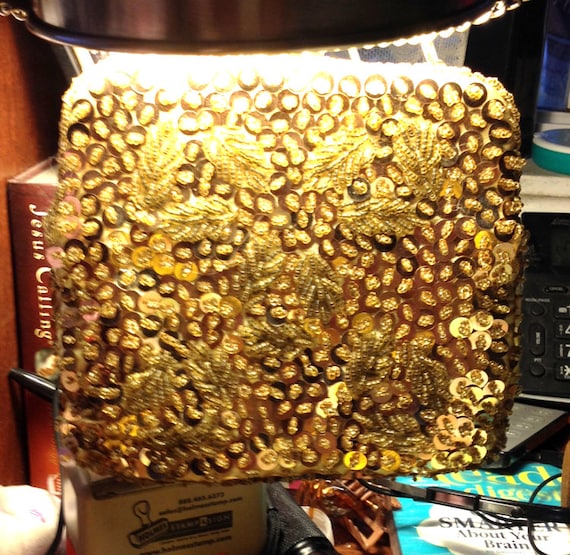 Gold Sequined Evening Bag - Hand Beaded Purse - Vi