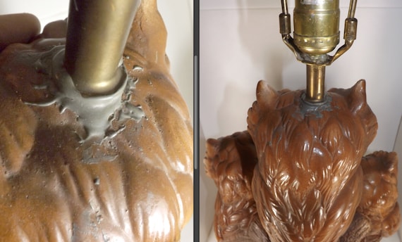 Table Lamp - Three Owls - Vintage - Chalkware - Plaster - Mid