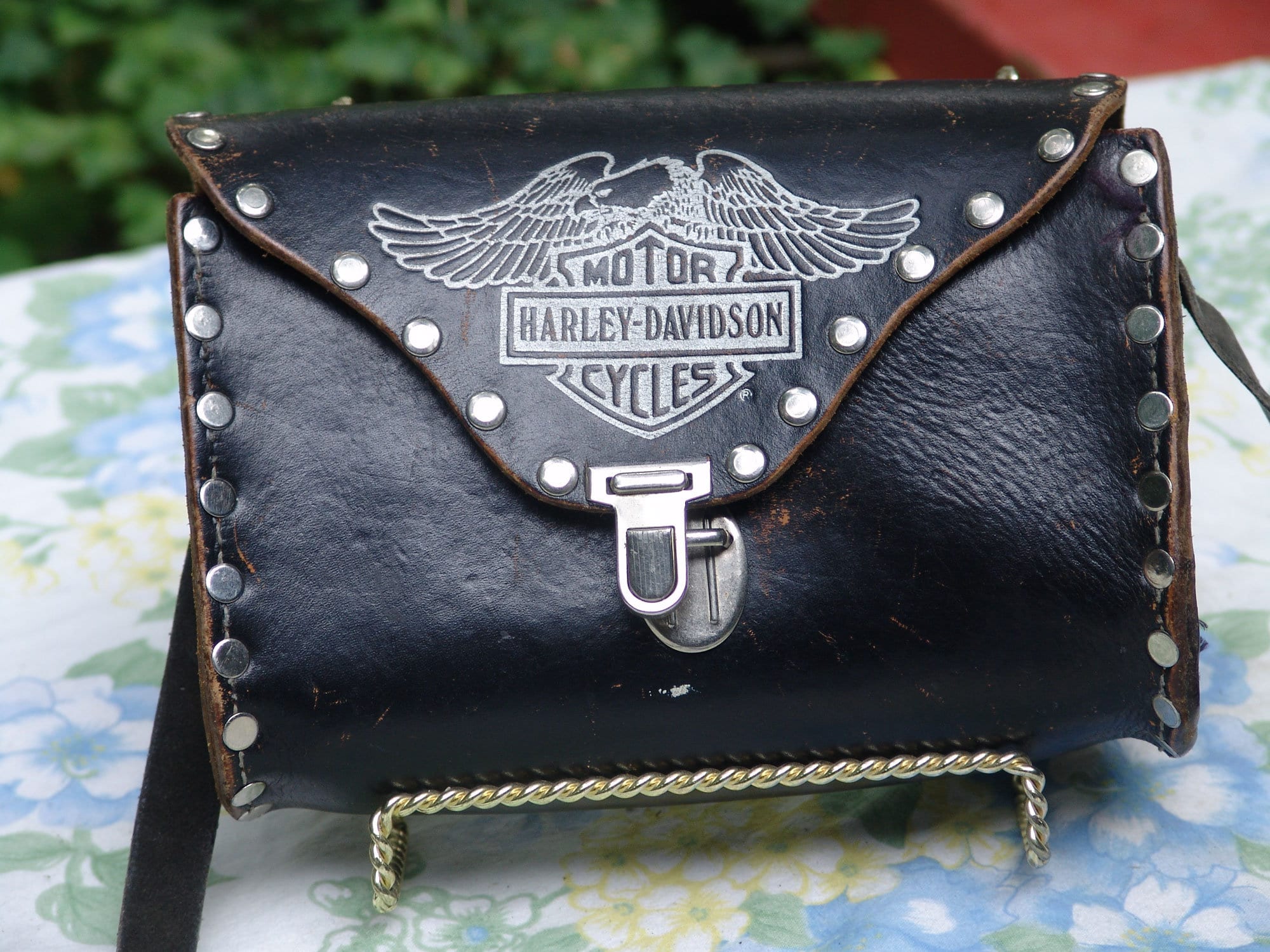 Harley Davidson Hand Bag Vintage Black Leather Bag 