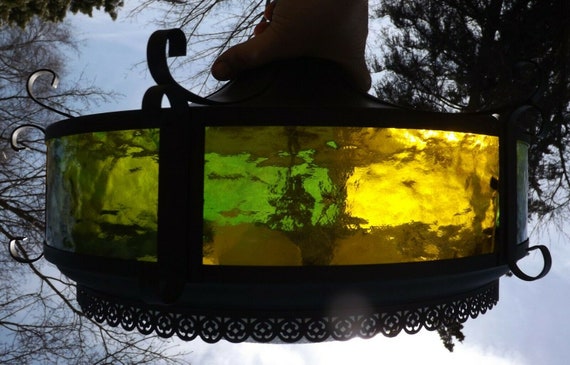 Pulldown Lamp Pulldown Hanging Light Yellow And Green Mid Century Pulldown Swag Lamp Retro Lighting Vintage Lighting