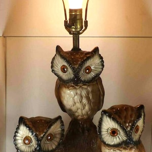 Table Lamp - Three Owls - Vintage - Chalkware - Plaster - Mid-century ...