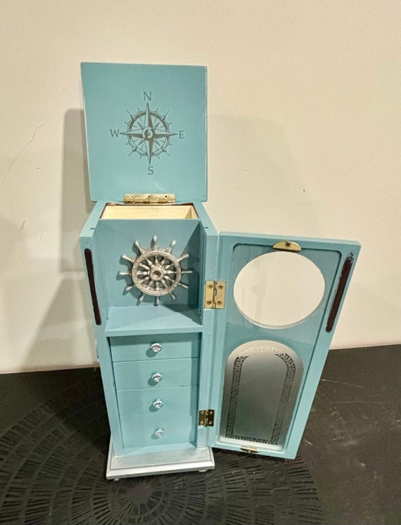 Nautical Painted Vintage Jewelry Box, Upcycled, H… - image 9