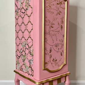 Vintage Painted Pink and Gold Jewelry Armoire