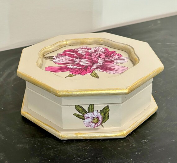 Beige Vintage Painted Mele Brand Trinket Box, bau… - image 1