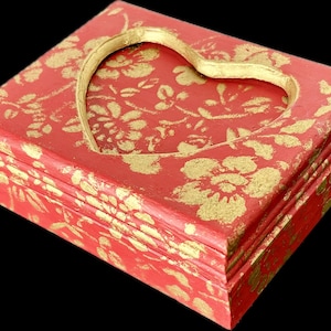 Painted Vintage Red and Gold Little Jewelry Box; Trinket Box, Floral Keepsake Box, Unique, Artistic, Decorative Box, Upcycled, gift for her